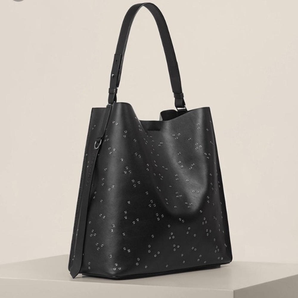 All Saints Black Leather Junai North South Tote